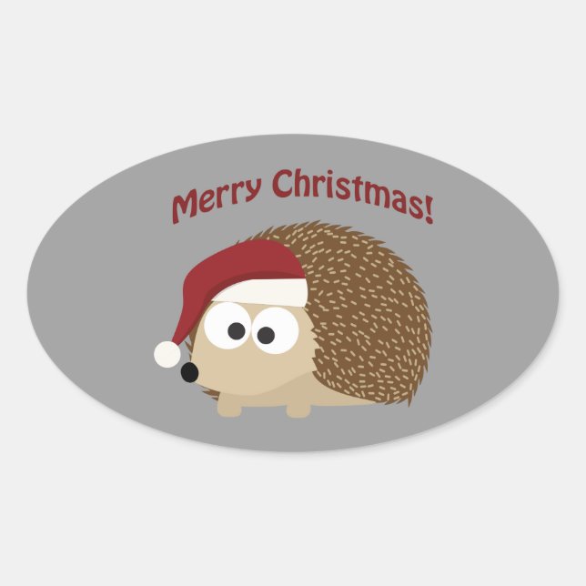 Pegatina Ovalada Feliz Navidad! Hedgehog (Anverso)