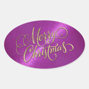 Pegatina Ovalada Feliz Navidad Magenta mirada Grabado en relieve