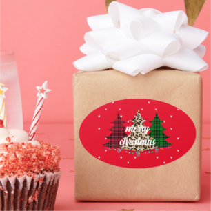 Pegatina Ovalada Feliz Navidad Moderna y Elegante