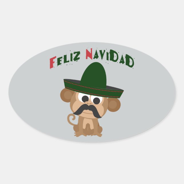 Pegatina Ovalada ¡Feliz Navidad! Mono chiflado (Anverso)