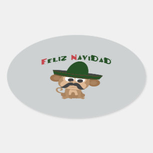 Pegatina Ovalada ¡Feliz Navidad! Mono chiflado
