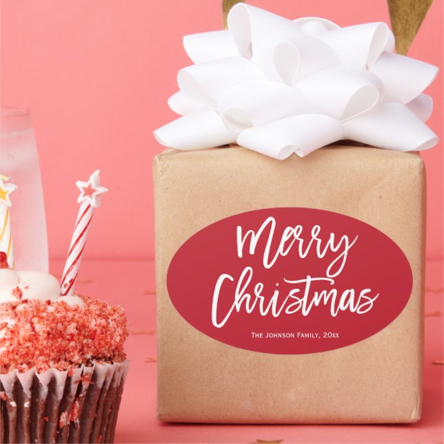 Pegatina Ovalada Feliz Navidad, Pegatinas simples de ovarios rojos (Fiesta)