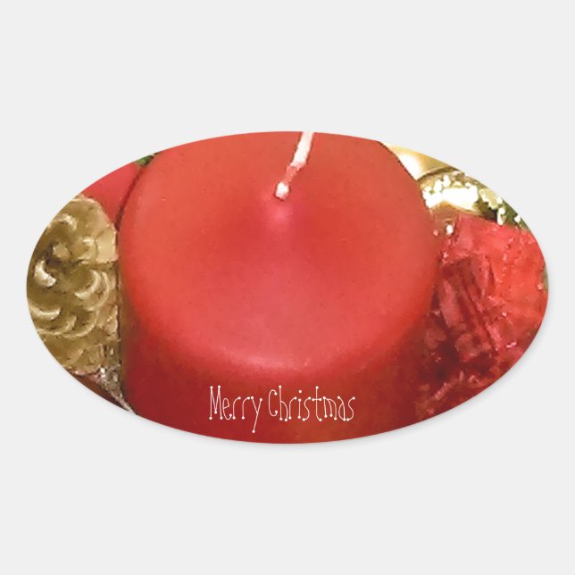 Pegatina Ovalada Feliz Navidad Wreath (Anverso)