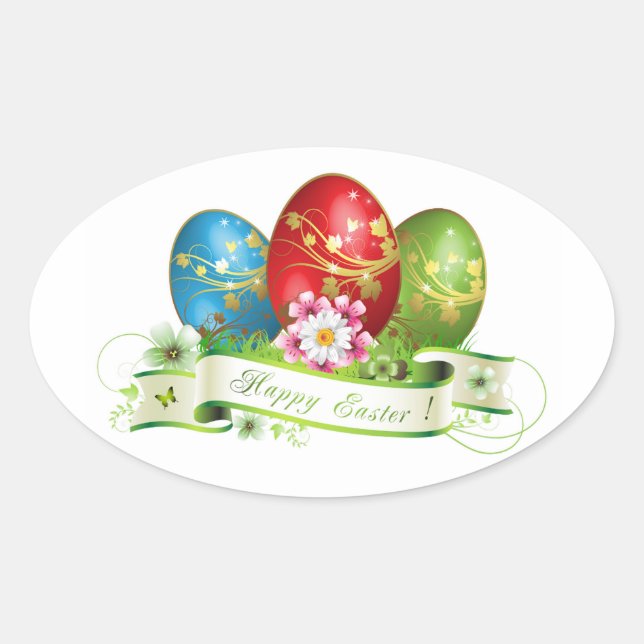 Pegatina Ovalada Feliz Pascua (Anverso)