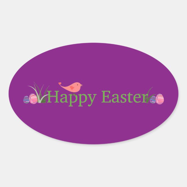 Pegatina Ovalada Feliz Pascua Púrpura (Anverso)