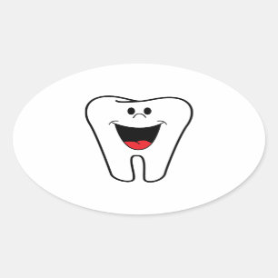 Pegatina Ovalada Feliz personalizable de dientes para tu práctica d