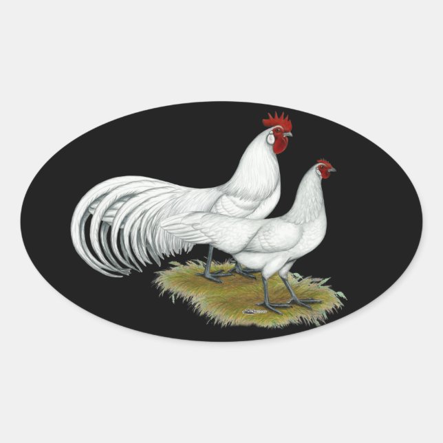 Pegatina Ovalada Fénix: Pareja blanca (Anverso)