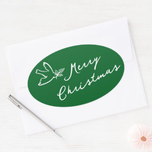 Pegatina Ovalada FERRY CHRISTMAS Holiday PERSONALIZADO de palomas s
