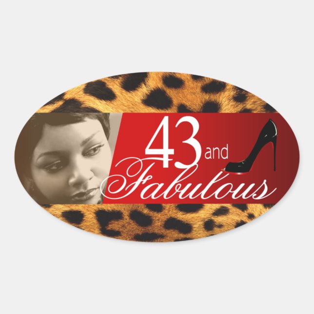 Pegatina Ovalada Fiesta de fotografía Michelle Leopard Oval de vino (Anverso)