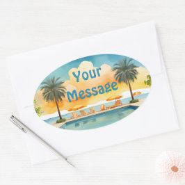 Pegatina Ovalada Fiesta de verano de la piscina acuática