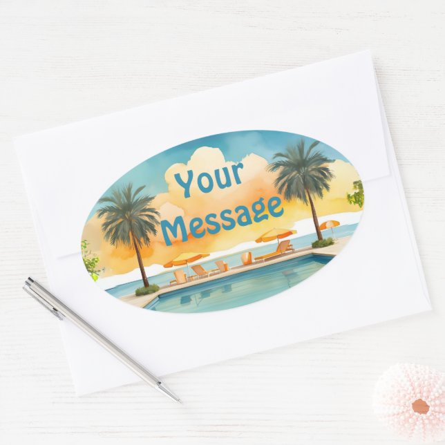 Pegatina Ovalada Fiesta de verano de la piscina acuática (Sobre)