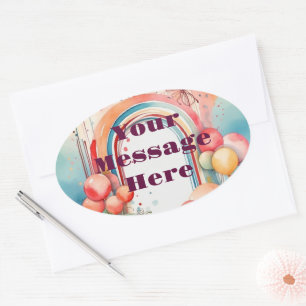 Pegatina Ovalada Fiesta del arco iris acuático