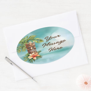 Pegatina Ovalada Fiesta Tropical de Tiki