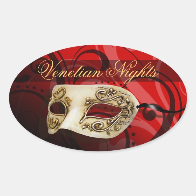 Pegatina Ovalada Fiesta veneciano de la mascarada de las noches (Anverso)