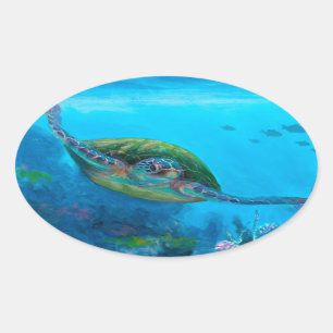 Pegatina Ovalada Filón tropical hawaiano de los pescados de la