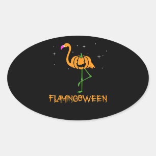 Pegatina Ovalada Flamencos  Calabaza Halloween Flamingoween Pink