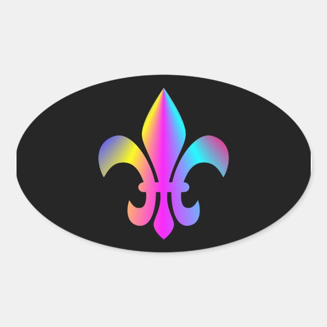 Pegatina Ovalada Fleur de Lis Colorida (Anverso)