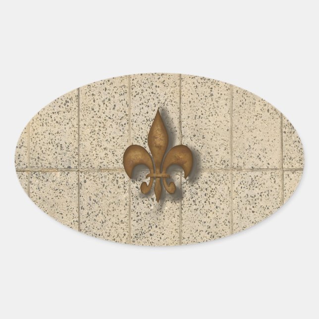 Pegatina Ovalada Fleur de Lis en Stone (Anverso)