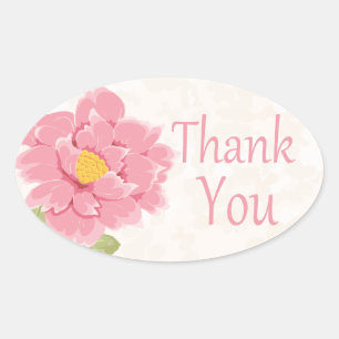 Pegatina Ovalada Flor acuarela Gracias Flor Rosa Peony