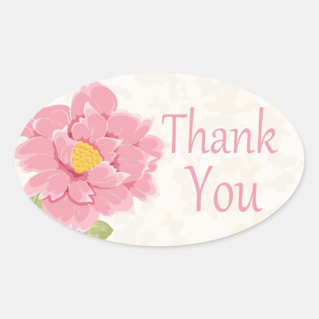 Pegatina Ovalada Flor acuarela Gracias Flor Rosa Peony (Anverso)