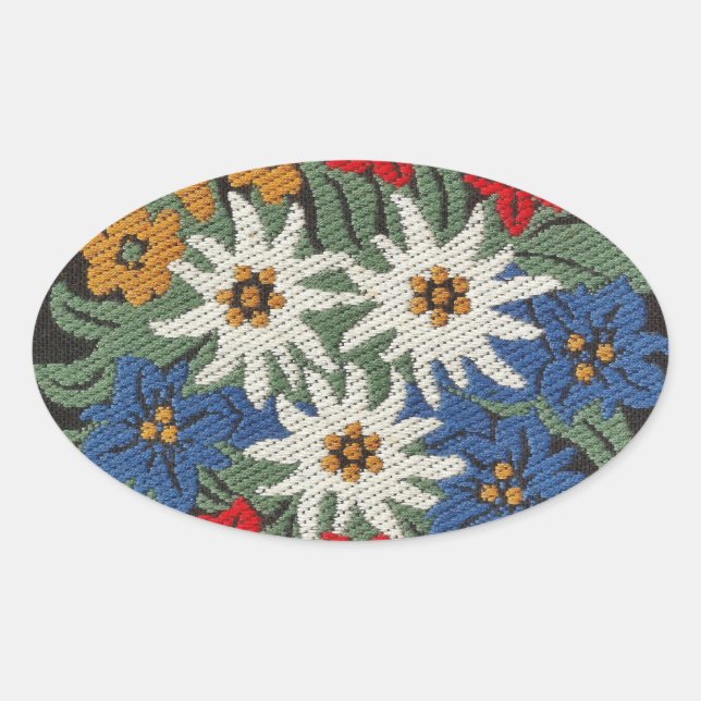 Pegatina Ovalada Flor alpina suiza Edelweiss (Anverso)