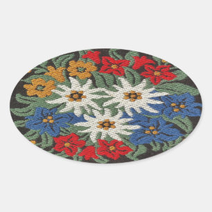 Pegatina Ovalada Flor alpina suiza Edelweiss