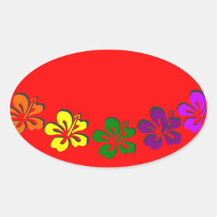 Pegatina Ovalada Flor de hibiscos del Arcoiris