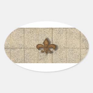 Pegatina Ovalada Flor de lis en piedra