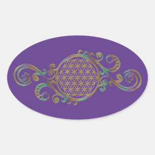 Pegatina Ovalada Flor De Vida - Ornamentos Espirales 1