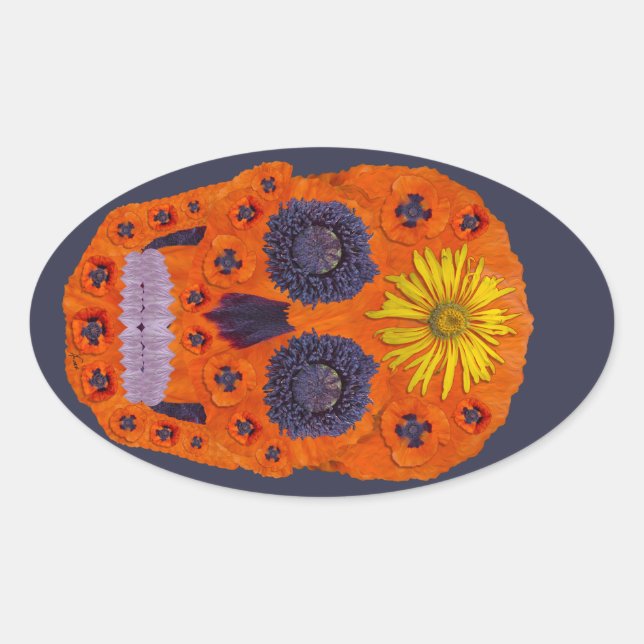 Pegatina Ovalada Flor Skull 1 (Anverso)