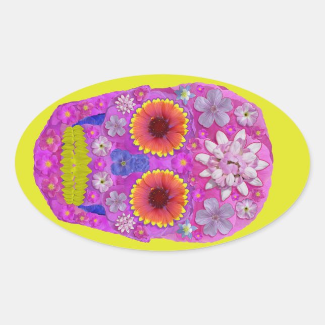 Pegatina Ovalada Flor Skull 2 (Anverso)