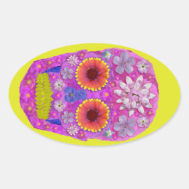 Pegatina Ovalada Flor Skull 2