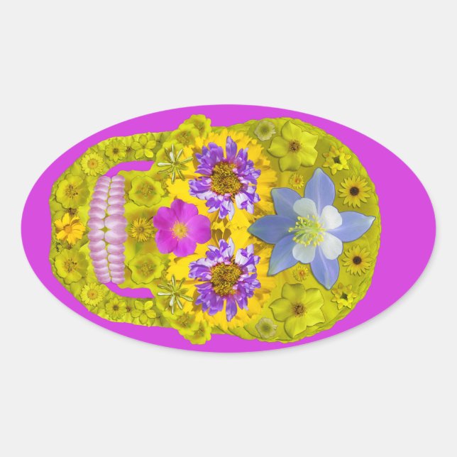 Pegatina Ovalada Flor Skull 3 (Anverso)