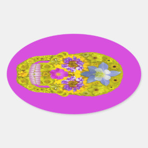 Pegatina Ovalada Flor Skull 3