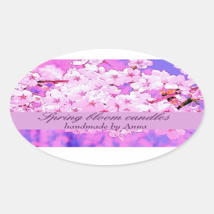 Pegatina Ovalada Floraciones de la cereza de la primavera en tonos