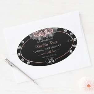 Pegatina Ovalada Floral Black Rosa Gold Product Labels Logotipo Jew