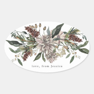 Pegatina ovalada floral Navidad Pizarra Fiesta