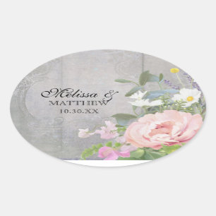 Pegatina Ovalada Floral Rústica Elegante