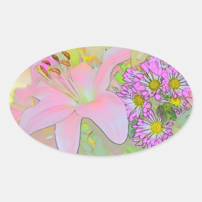 Pegatina Ovalada Flores Bonito coloridas (Anverso)