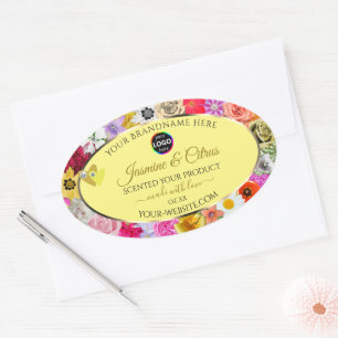 Pegatina Ovalada Flores coloridas Crema de marcas de productos Logo