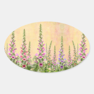 Pegatina Ovalada flores coloridas del foxglove