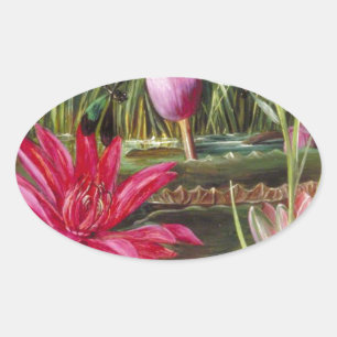 Pegatina Ovalada Flores de flores rosas de pintura de época