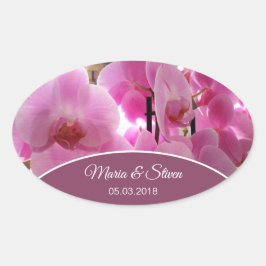Pegatina Ovalada Flores de orquídeas rosas