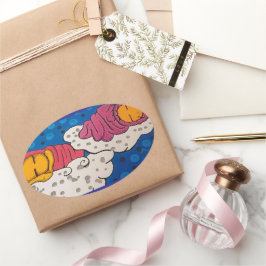 Pegatina Ovalada Flores doradas