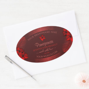 Pegatina Ovalada Flores hawaianas de color rojo oscuro con flores