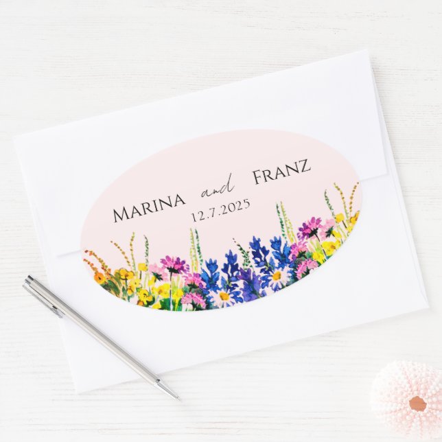 Pegatina Ovalada Flores silvestres de verano (Sobre)