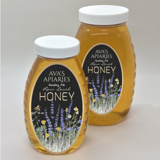 Pegatina Ovalada Flores silvestres Raw Raw Honey Label Abeja Oro Ne (Subido por el creador)