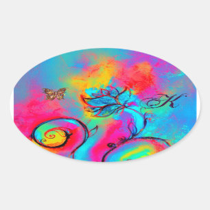 PEGATINA OVALADA FLORES SIMILARES, MONOGRAMA OVÁLIDO DE LA MARIPOSA