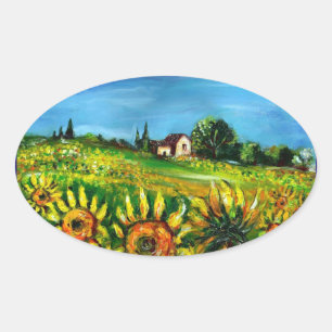 Pegatina Ovalada FLUJOS Y CAMPO EN TOSCANA, Ovale