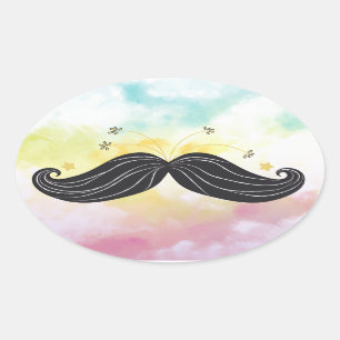 Pegatina Ovalada Fondo colorido del bigote divertido lindo dibujado